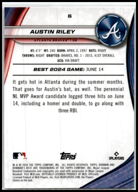 2024 Bowman's Best #6 Austin Riley Atlanta Braves