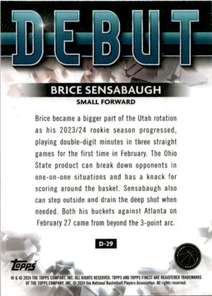 2023-24 Topps Finest Debut #D-29 Brice Sensabugh Utah Jazz