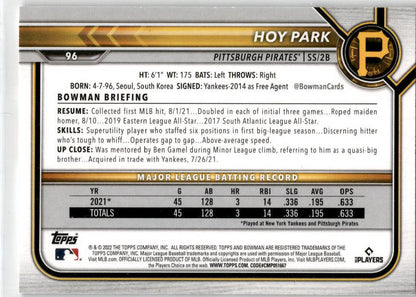 2022 Bowman #96 Hoy Park Rookie Pittsburgh Pirates