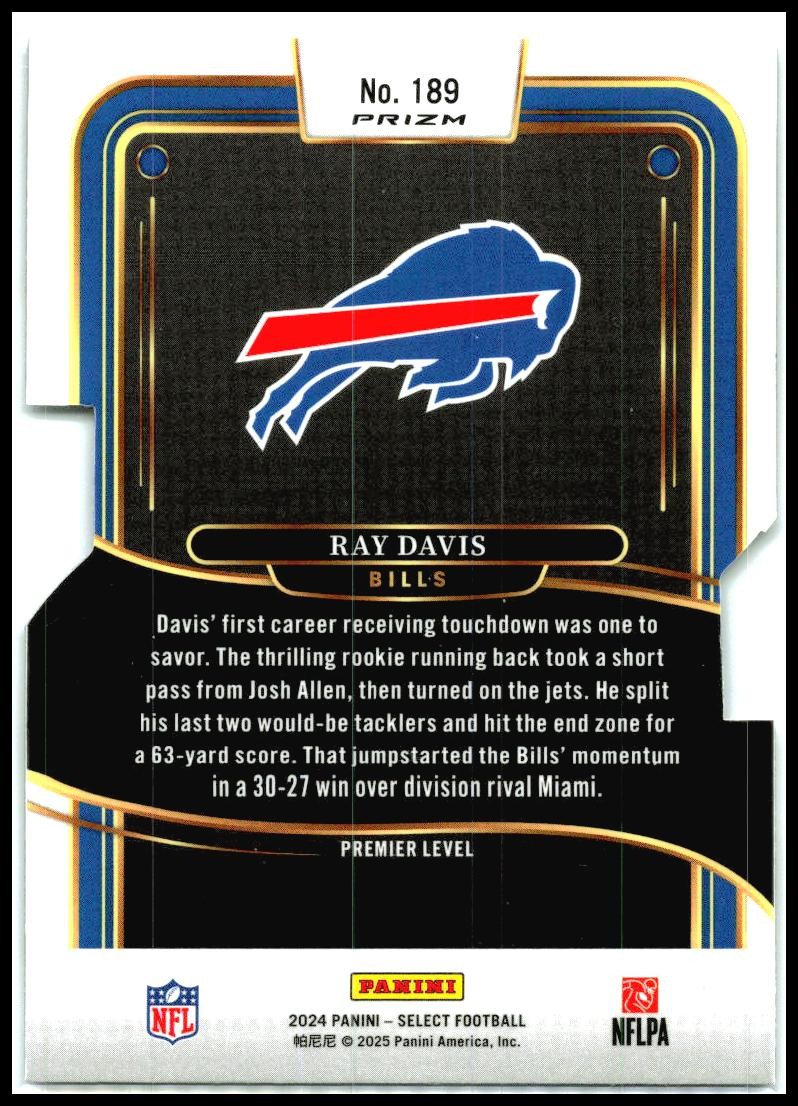 2024 Panini Select Silver Prizm Die Cut #189 Ray Davis Rookie Buffalo Bills
