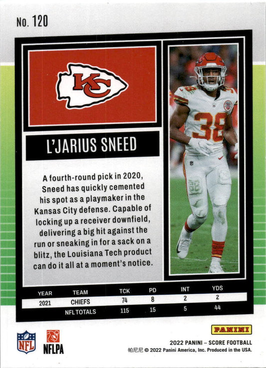 2022 Score #120 L'Jarius Sneed Kansas City Chiefs