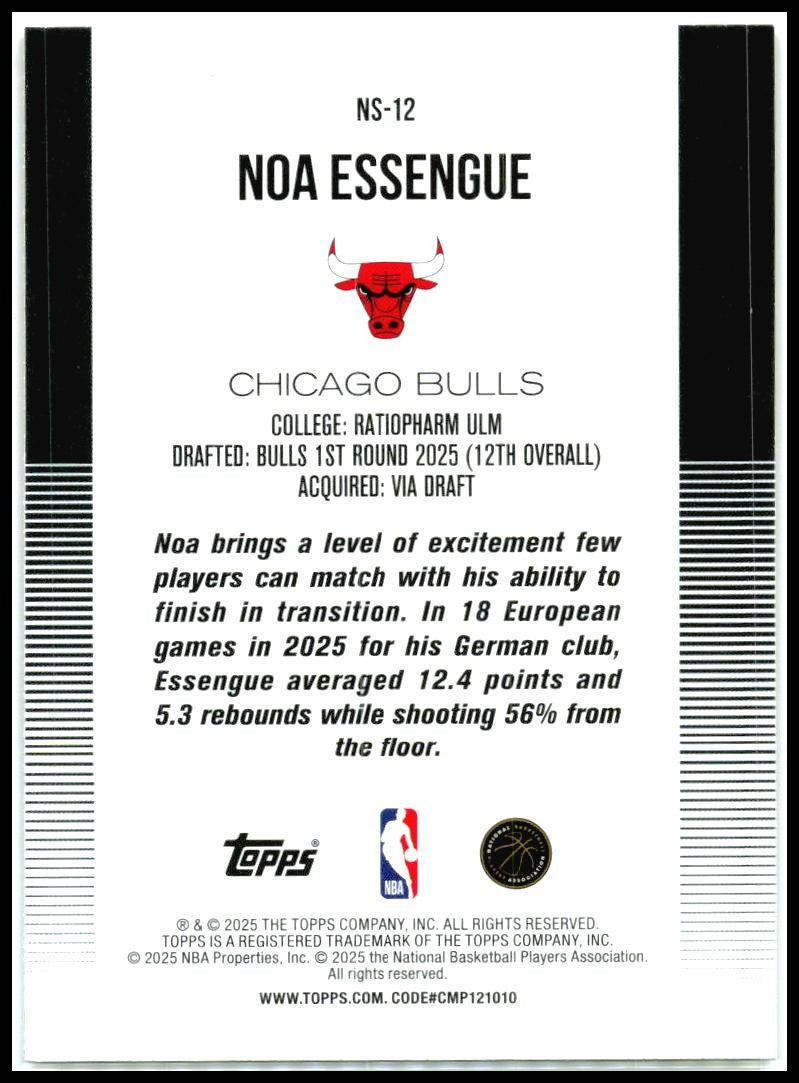 2025-26 Topps New School Foil #NS-12 Noa Essengue Chicago Bulls