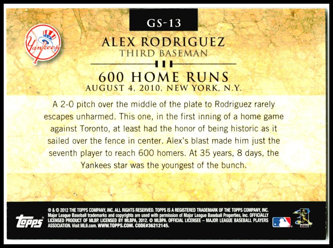 2012 Topps Gold Standard #GS-13 Alex Rodriguez New York Yankees