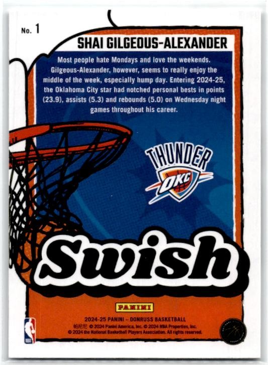2024-25 Donruss Swish #1 Shai Gilgeous-Alexander Oklahoma City Thunder