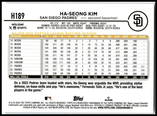 2024 Topps Holiday #H189 Ha-Seong Kim San Diego Padres