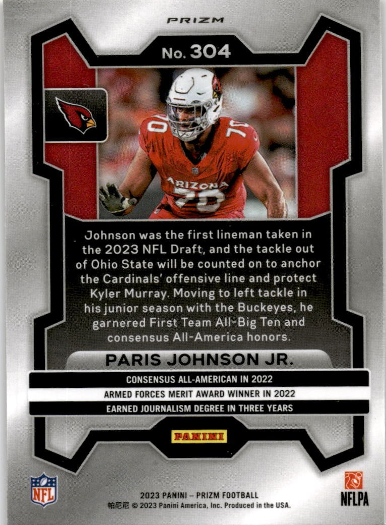 2023 Panini Prizm Orange Lazer #304 Paris Johnson Jr. Rookie Arizona Cardinals