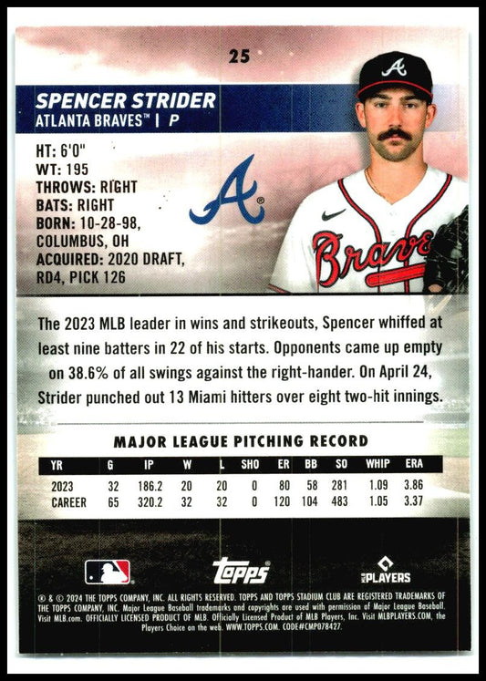 2024 Stadium Club #25 Spencer Strider Atlanta Braves