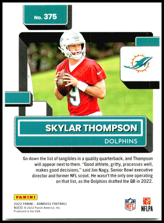 2022 Donruss #375 Skylar Thompson Rookie Miami Dolphins