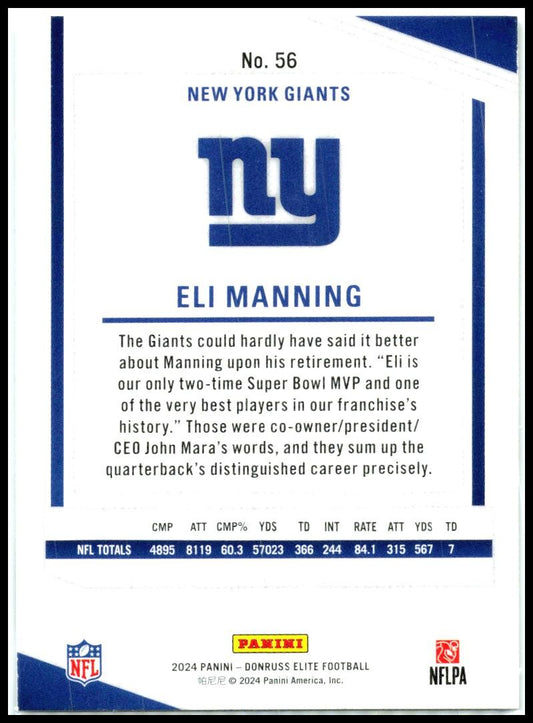 2024 Donruss Elite #56 Eli Manning New York Giants