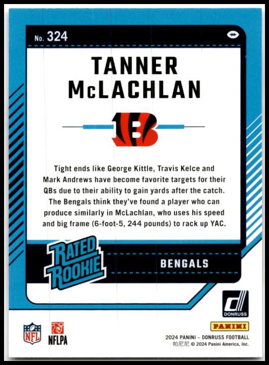 2024 Donruss #324 Tanner McLachlan Rookie Cincinnati Bengals