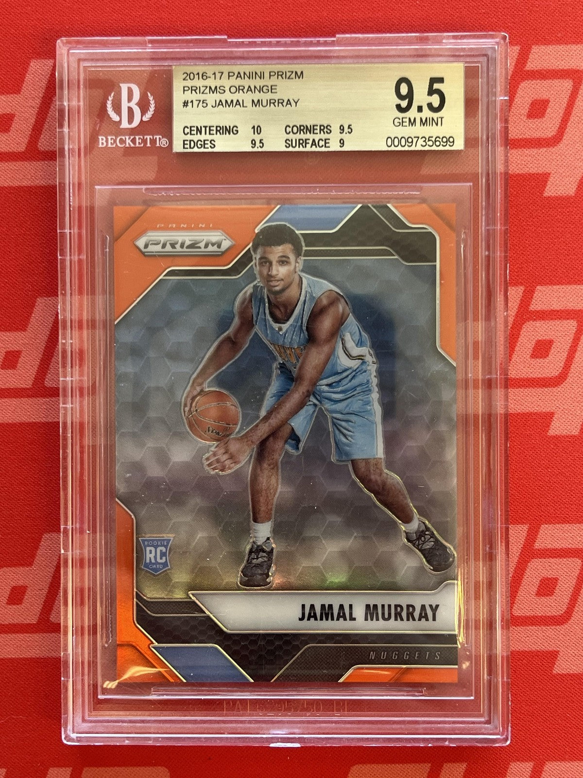 2016-17 Panini Prizm Orange #175 Jamal Murray Rookie #/49  Nuggets BSG 9.5 Gem