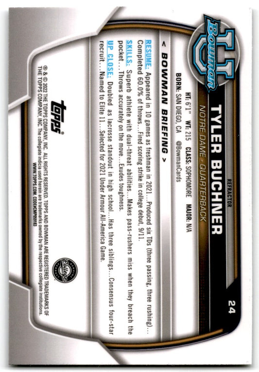2022 bowman chrome university Tyler Buchner Notre North Dakota State Bison #24