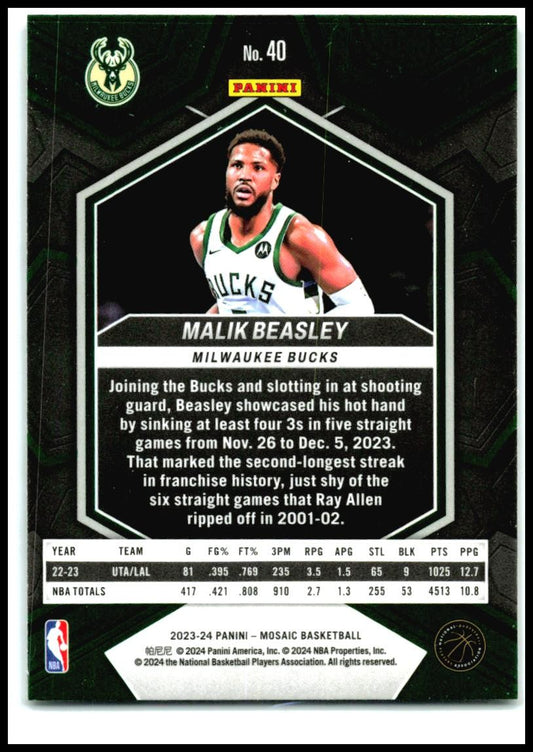 2023-24 Panini Mosaic #40 Malik Beasley Milwaukee Bucks