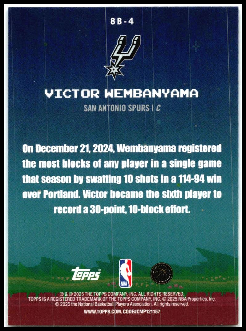 2025-26 Topps 8-Bit Ballers Holo Foil #8B-4 Victor Wembanyama San Antonio Spurs