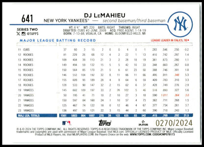 2024 Topps Gold #641 DJ LeMahieu #/2024 New York Yankees