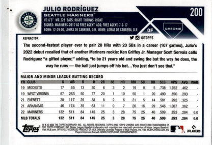 2023 Topps Chrome Refractor #200 Julio Rodríguez Seattle Mariners.