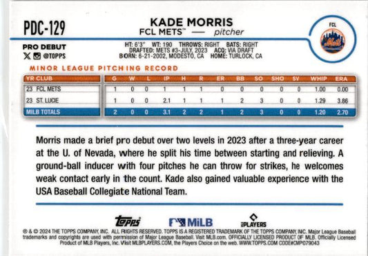 2024 Topps Pro Debut Orange Mini Diamond Refractor /25 #PD-129 Kade Morris Mets
