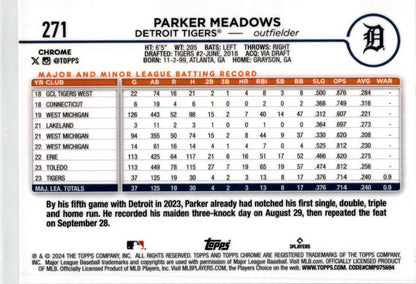 2024 Topps Chrome Sepia Refractors #271 Parker Meadows Rookie Detroit Tigers
