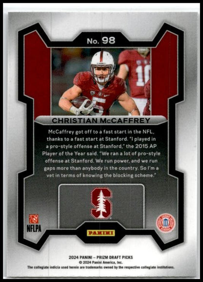 2024 Panini Prizm Draft Picks #98 Christian McCaffrey Stanford Cardinal