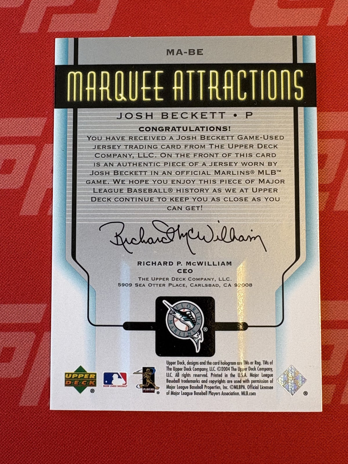 2005 Upper Deck Marquee Attractions Retro #MA-BE Josh Beckett Florida Marlins