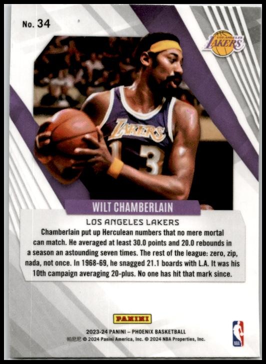 2023-24 Panini Phoenix Phoenix Blue Ice #34 Wilt Chamberlain Los Angeles Lakers