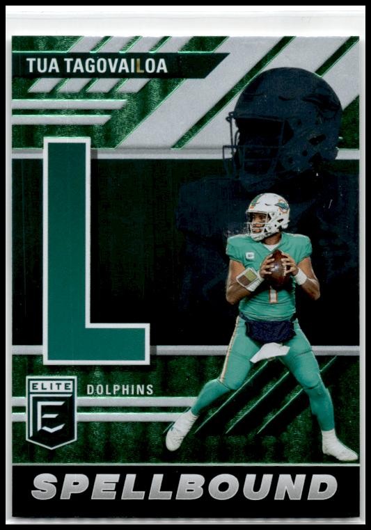 2023 Donruss Elite Spellbound Green #SB-TT8 Tua Tagovailoa Miami Dolphins