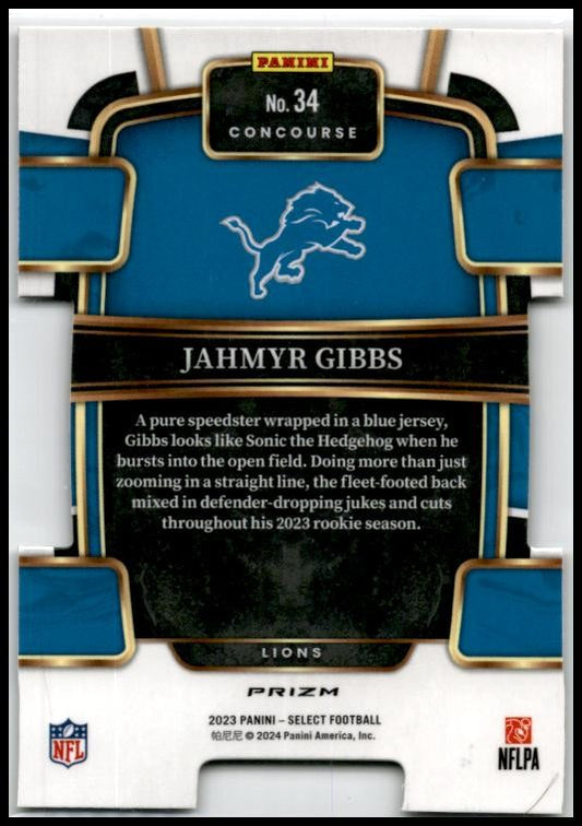 2023 Panini Select Red and Yellow Prizms Die Cuts #34 Jahmyr Gibbs Rookie Lions