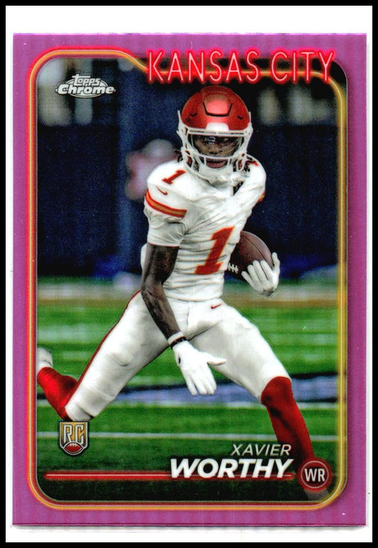 2024 Topps Chrome Pink Refractor #208 Xavier Worthy Rookie Kansas City Chiefs