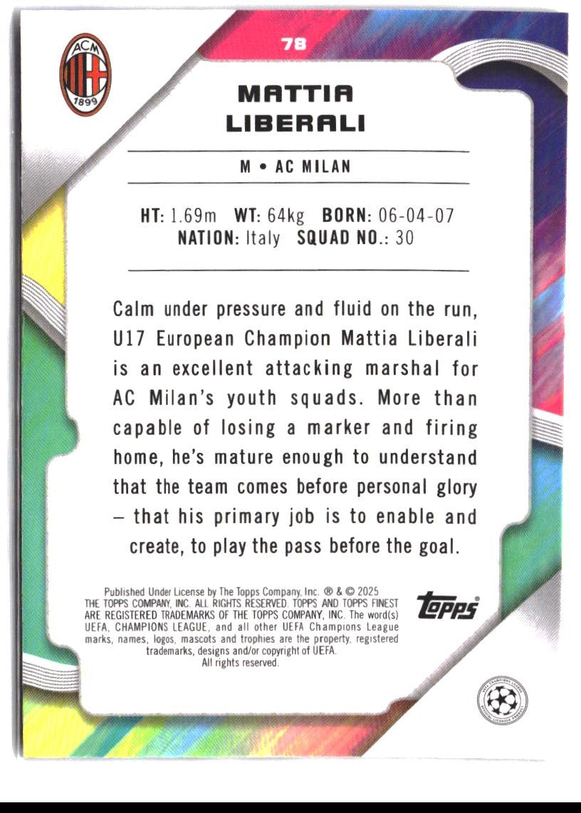 Mattia Liberali #78 2024-25 Finest UEFA Club Competitions Rookie RC