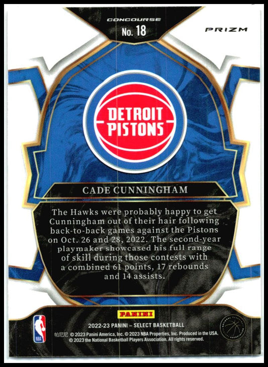 2022-23 Panini Select Red Cracked Ice Prizms #18 Cade Cunningham Detroit Pistons