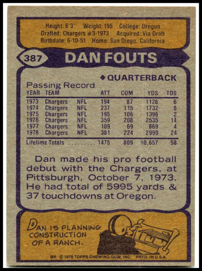 1979 Topps #387 Dan Fouts San Diego Chargers