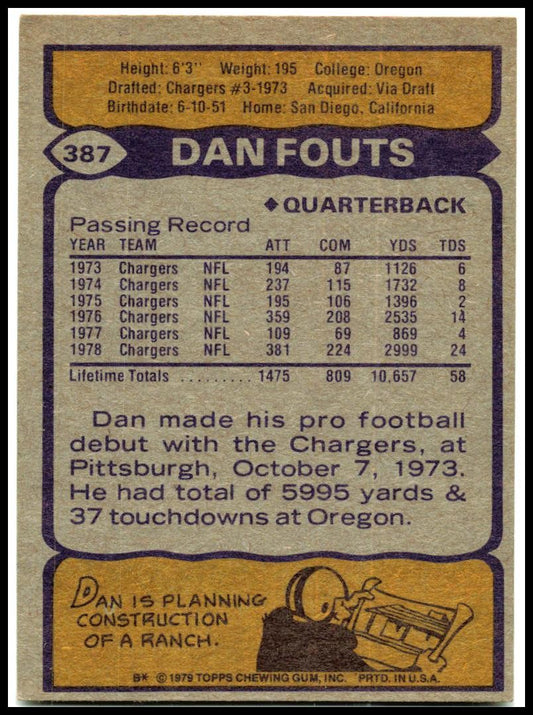 1979 Topps #387 Dan Fouts San Diego Chargers