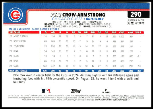 2025 Topps #290 Pete Crow-Armstrong Chicago Cubs