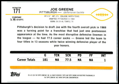 2024 Topps Chrome Refractor #171 Joe Greene Pittsburgh Steelers