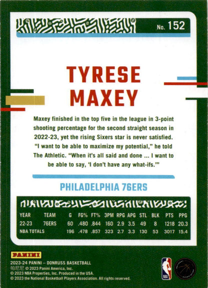 2023-24 Donruss Green Laser Holo #152 Tyrese Maxey Philadelphia 76ers