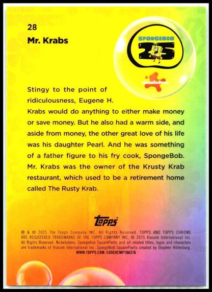 2025 Topps Chrome Spongebob Squarepants Kelp Green #28 Mr. Krabs