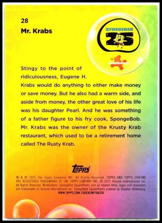 2025 Topps Chrome Spongebob Squarepants Kelp Green #28 Mr. Krabs