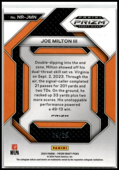2024 Prizm Draft Picks New Recruits Green Pulsar #NR-JMN Joe Milton III /25