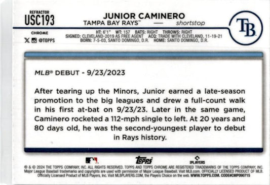 2024 Topps Chrome Update Rainbow Foil #USC193 Junior Caminero Tampa Bay Rays