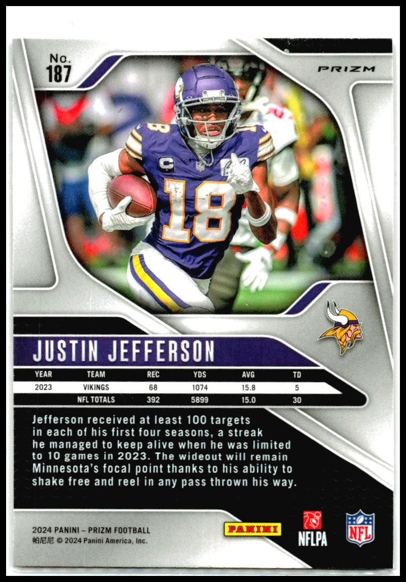 2024 Panini Prizm Lazer #187 Justin Jefferson Minnesota Vikings