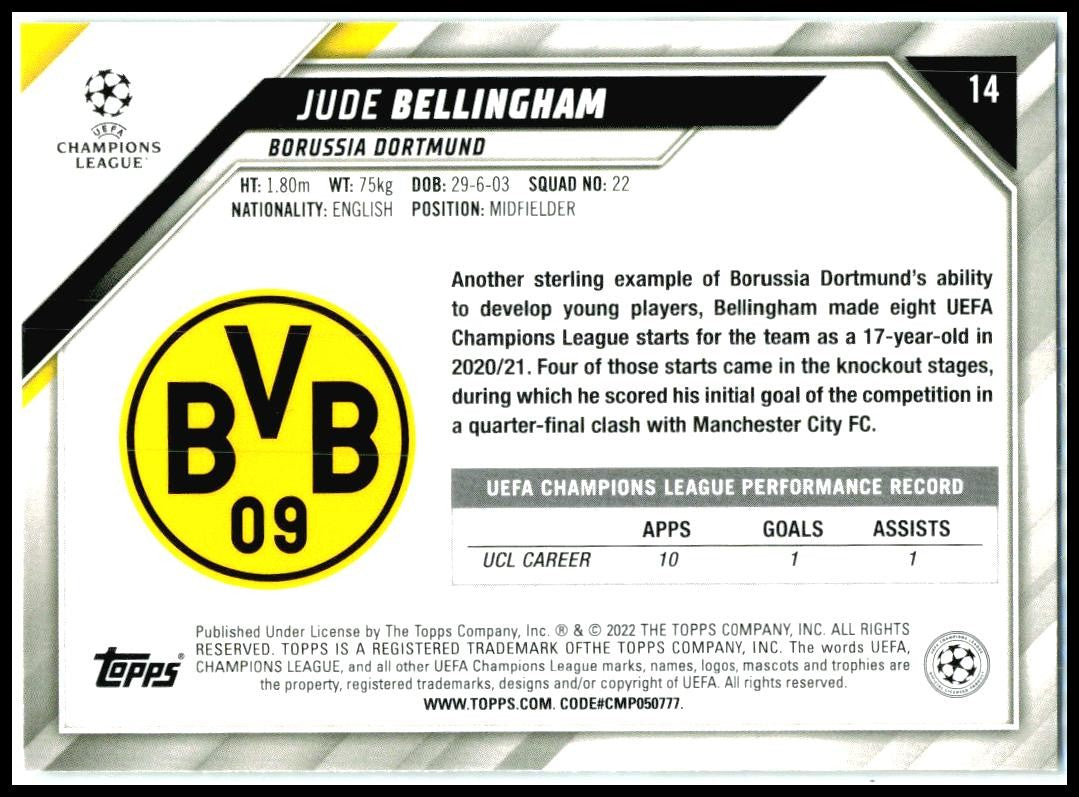 2021-22 Topps UEFA Vintage Merlin Refractor #14 Jude Bellingham Borussia