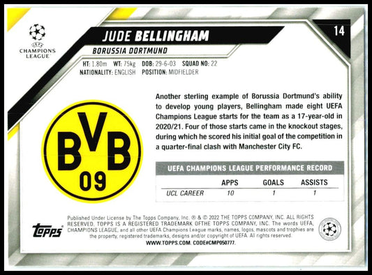 2021-22 Topps UEFA Vintage Merlin Refractor #14 Jude Bellingham Borussia