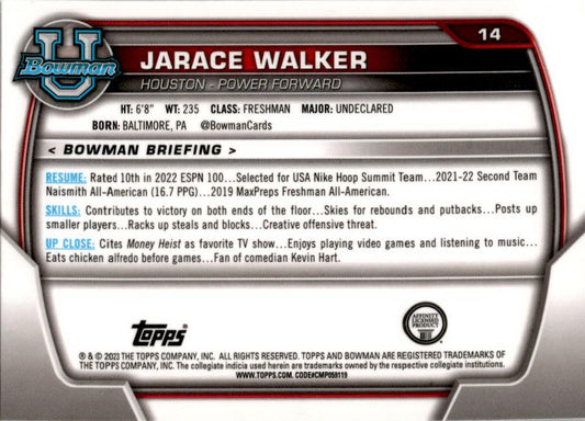 2022-23 Bowman University Chrome #14 Jarace Walker Houston Cougars