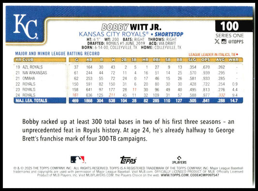 2025 Topps #100 Bobby Witt Jr. Kansas City Royals