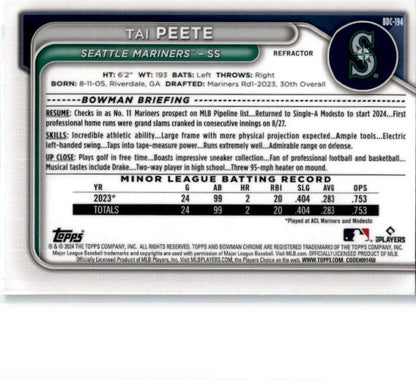 2024 Bowman Draft Chrome #BDC-194 Tai Peete Seattle Mariners