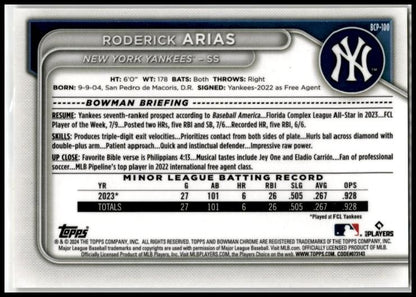 2024 Bowman Chrome Prospects Gold Shimmer #BCP-100 Roderick Arias Yankees