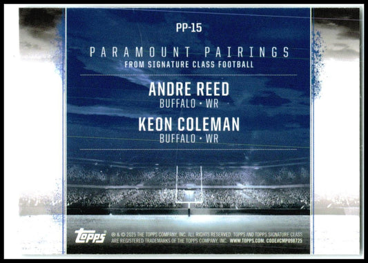 2024 Signature Class Paramount Pairings #PP-15 Keon Coleman / Andre Reed Bills
