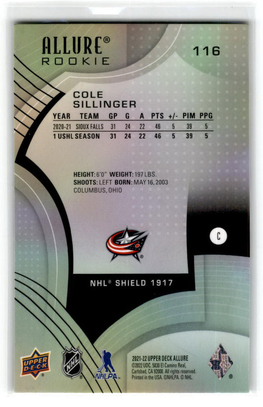 2021 Upper Deck Allure  2005 Shield #116 Cole Sillinger Columbus Blue Jackets