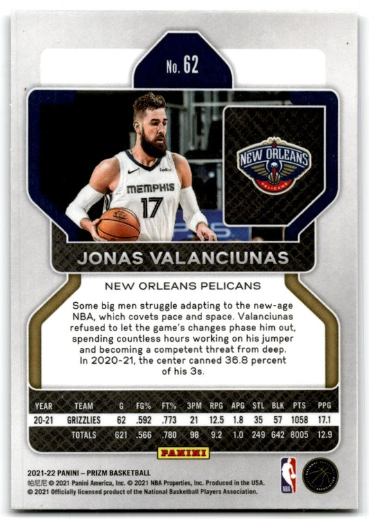 2021-22 Panini Prizm Jonas Valanciunas New Orleans Pelicans #62