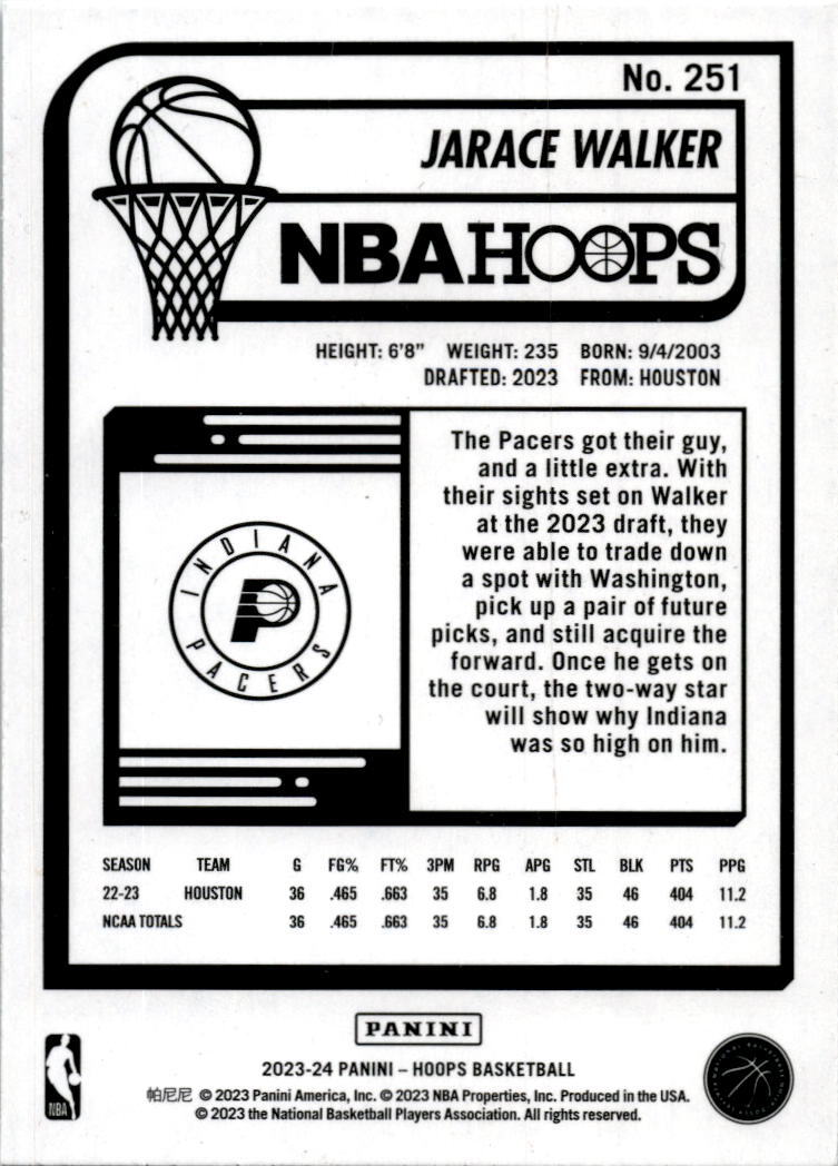 2023-24 Panini NBA Hoops Teal Explosion #251 Jarace Walker Indiana Pacers